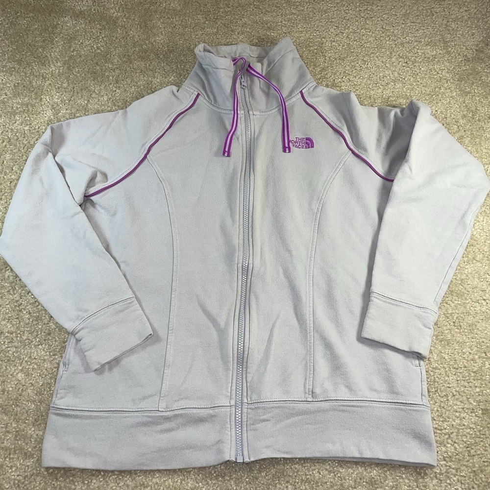 The North Face Womens XL Full Zip Track Jacket Purple Piping Mock Neck Lavender